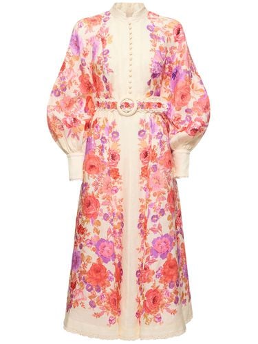 Raie Printed Linen Midi Dress - ZIMMERMANN - Modalova