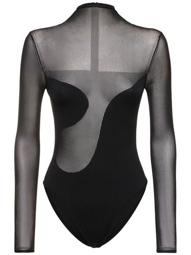 Jersey & Tulle Mock Neck Bodysuit - NENSI DOJAKA - Modalova