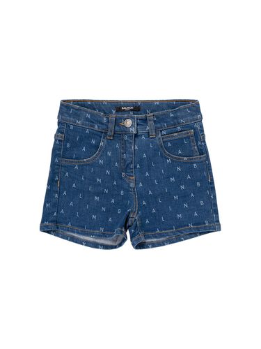 Shorts De Denim De Algodón Con Logo - BALMAIN - Modalova