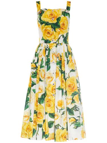 Vestido Midi De Popelina De Algodón Estampado - DOLCE & GABBANA - Modalova