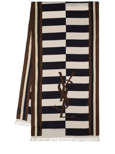 Logo Striped Silk Scarf - SAINT LAURENT - Modalova