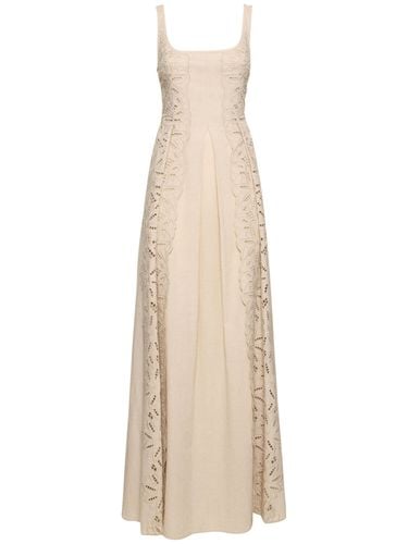 Embroidered Linen Blend Long Dress - ALBERTA FERRETTI - Modalova