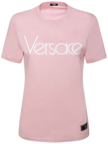 Camiseta De Jersey Con Logo Bordado - VERSACE - Modalova