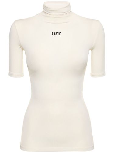 Logo Viscose Blend Turtleneck S/s Top - OFF-WHITE - Modalova