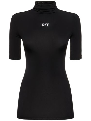 Top De Viscosa Con Cuello Alto Y Manga Corta - OFF-WHITE - Modalova