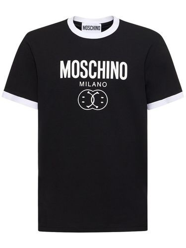 Logo Print Stretch Cotton Jersey T-shirt - MOSCHINO - Modalova