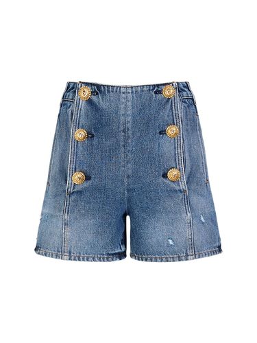 Button High Waist Denim Shorts - BALMAIN - Modalova