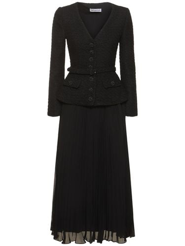 Pleated Chiffon Bouclé Midi Dress - SELF-PORTRAIT - Modalova