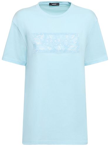 Barocco Logo Cotton Jersey T-shirt - VERSACE - Modalova