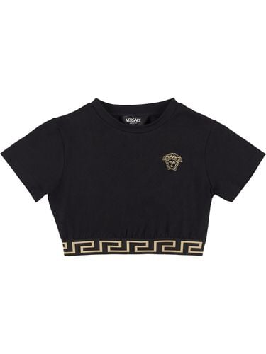 Camiseta De Jersey De Algodón Bordada - VERSACE - Modalova