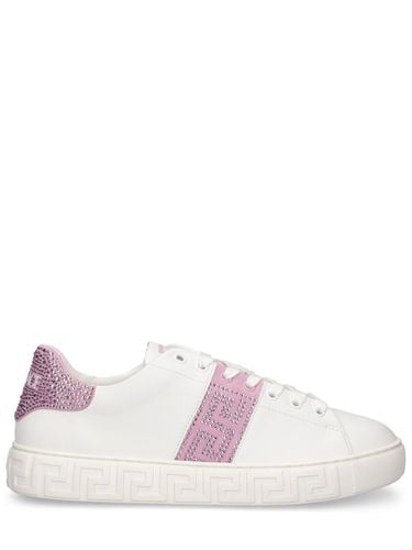 Sneakers De Piel Sintética Con Cristales - VERSACE - Modalova