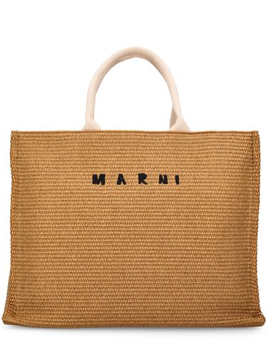 Medium Logo Raffia Effect Tote Bag - MARNI - Modalova