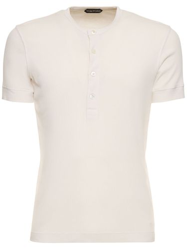 Geripptes Henley-t-shirt Aus Baumwolle & Lyocell - TOM FORD - Modalova