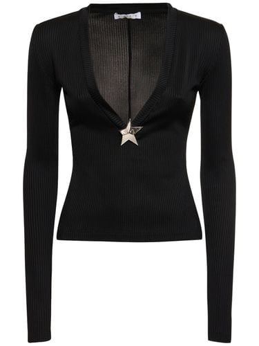 Long Sleeve Viscose V Neck Top - AREA - Modalova