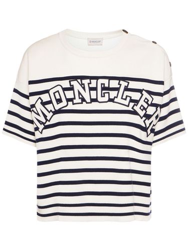 T-shirt In Cotone A Righe Con Logo - MONCLER - Modalova