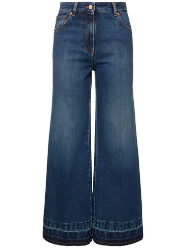 Jeans Cropped Vita Alta In Denim - VALENTINO - Modalova