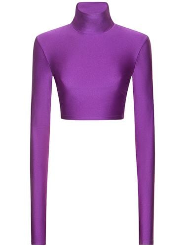 Crop Top Collo Alto In Lycra Lucida - THE ANDAMANE - Modalova