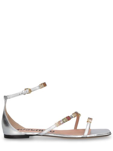 Mm Leather Flat Sandals - MOSCHINO - Modalova