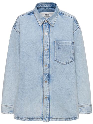 Camisa Oversize De Denim De Algodón - AMI PARIS - Modalova