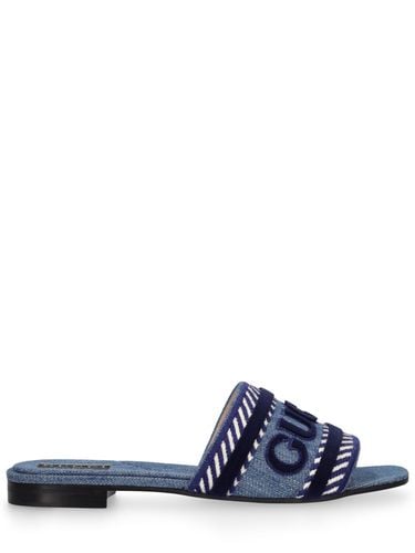 Mm Denim Slide Sandals W/ Script - GUCCI - Modalova