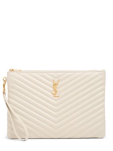 Pouch De Piel Pespunteada - SAINT LAURENT - Modalova