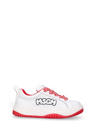 Sneakers De Piel Con Logo Y Cordones - MSGM - Modalova