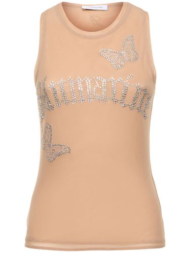 Tanktop Aus Tüll Mit Kristalllogo - BLUMARINE - Modalova