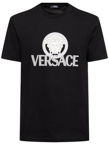 Camiseta De Algodón Jersey Con Logo - VERSACE - Modalova