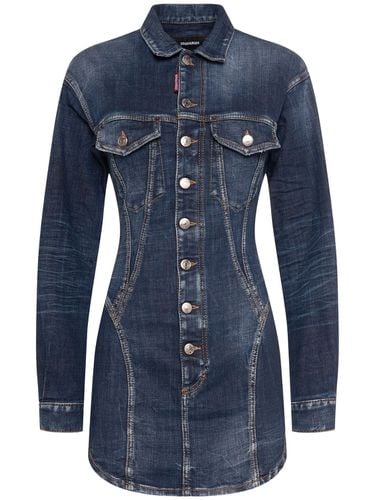 Vestido Corto De Denim Con Manga Corta - DSQUARED2 - Modalova