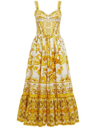 Vestido Midi De Popelina Con Estampado - DOLCE & GABBANA - Modalova