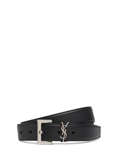 Cinturón De Piel Lisa Con Logo 3cm - SAINT LAURENT - Modalova