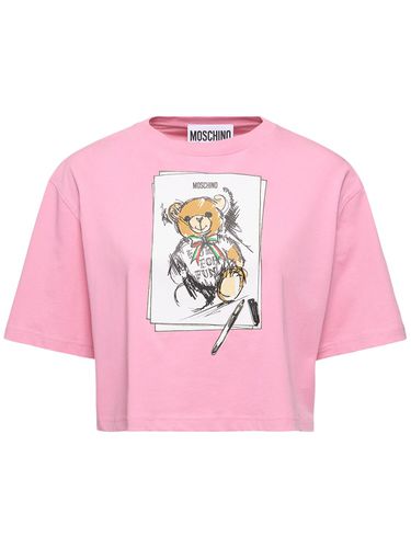 Bedrucktes Crop-t-shirt Aus Baumwolljersey - MOSCHINO - Modalova