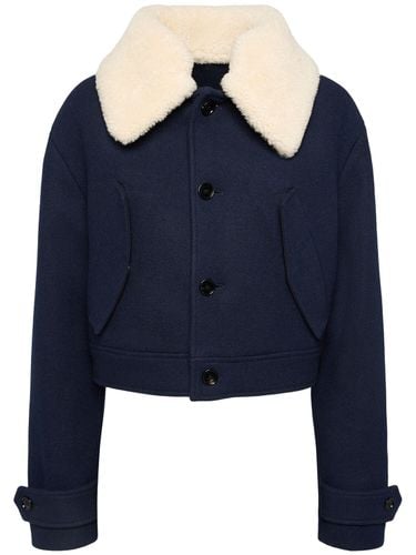 Cotton Blend Jacket W/shearling Collar - AMI PARIS - Modalova