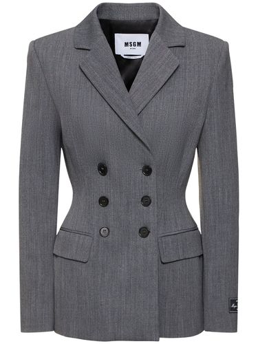 Fitted Double Breast Wool Blend Jacket - MSGM - Modalova