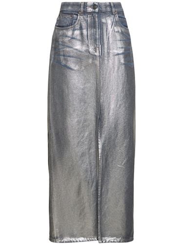 Silver-coated Cotton Denim Long Skirt - MSGM - Modalova