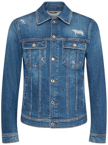 Giacca In Denim Di Cotone Distressed Stretch - DOLCE & GABBANA - Modalova