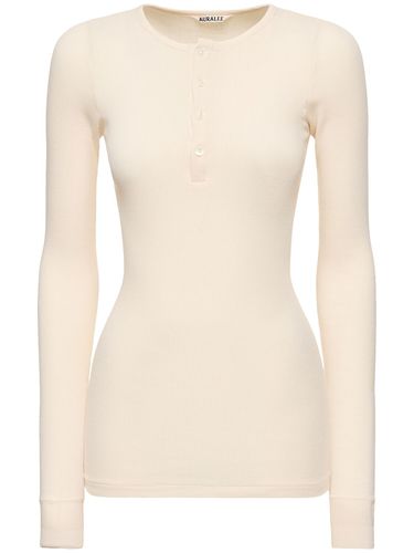 Buttoned Cotton T-shirt - AURALEE - Modalova