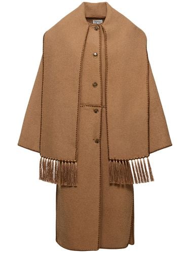 Embroidered Scarf Wool Blend Long Coat - TOTEME - Modalova