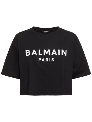 Logo Print Cropped Cotton Jersey T-shirt - BALMAIN - Modalova