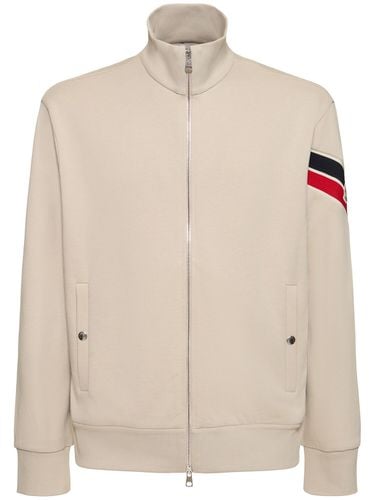 Tricolor Detail Cotton Zip-up Sweatshirt - MONCLER - Modalova