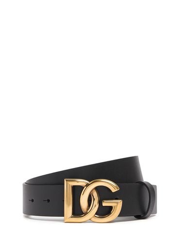 Cinturón De Piel Con Logo 3,5cm - DOLCE & GABBANA - Modalova