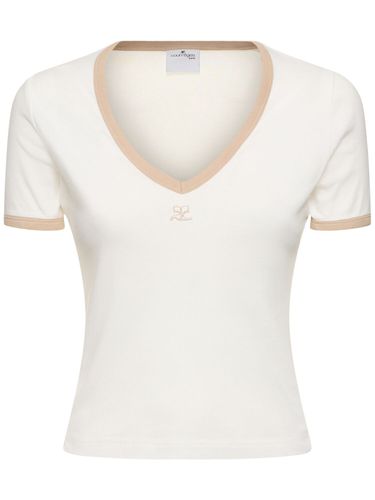 T-shirt In Cotone Scollo V Profilo A Contrasto - COURREGES - Modalova