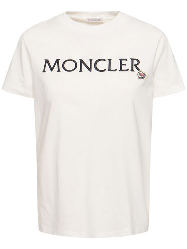 Embroidered Logo Cotton T-shirt - MONCLER - Modalova