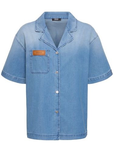 Camicia In Denim Effetto Sbiadito - VERSACE - Modalova