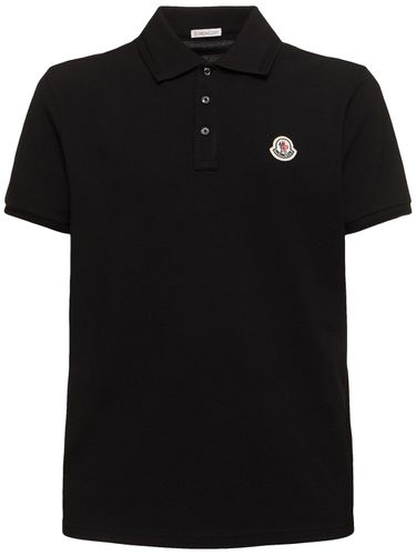 Logo Patch Cotton Polo Shirt - MONCLER - Modalova