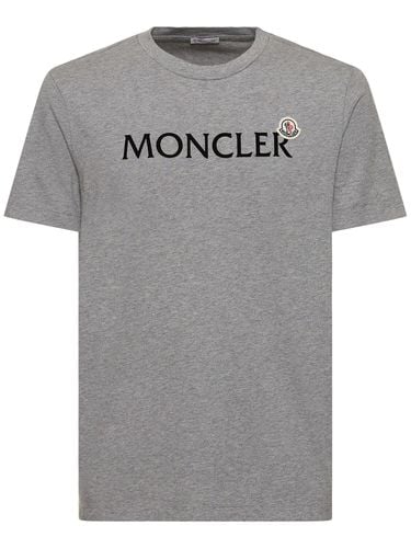 Flocked Logo Cotton T-shirt - MONCLER - Modalova