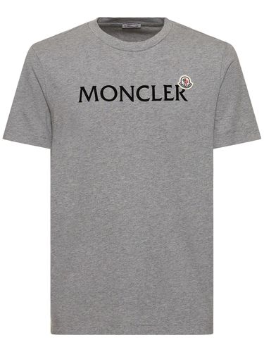 T-shirt In Cotone Con Logo Floccato - MONCLER - Modalova