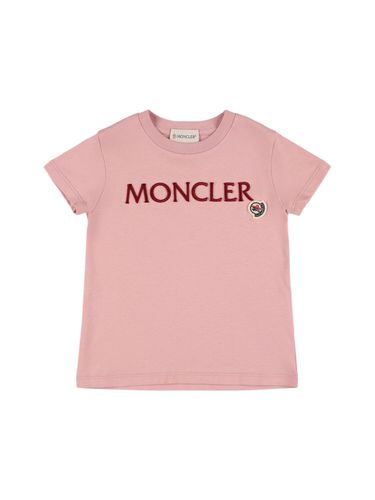 Embroidered Logo Cotton T-shirt - MONCLER - Modalova