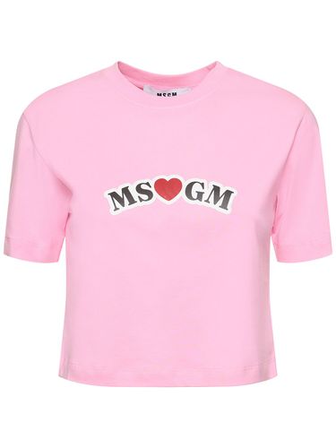 Camiseta Corta Algodón De Jersey Con Logo - MSGM - Modalova