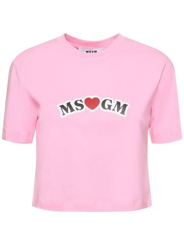 Logo Cotton Jersey Crop T-shirt - MSGM - Modalova